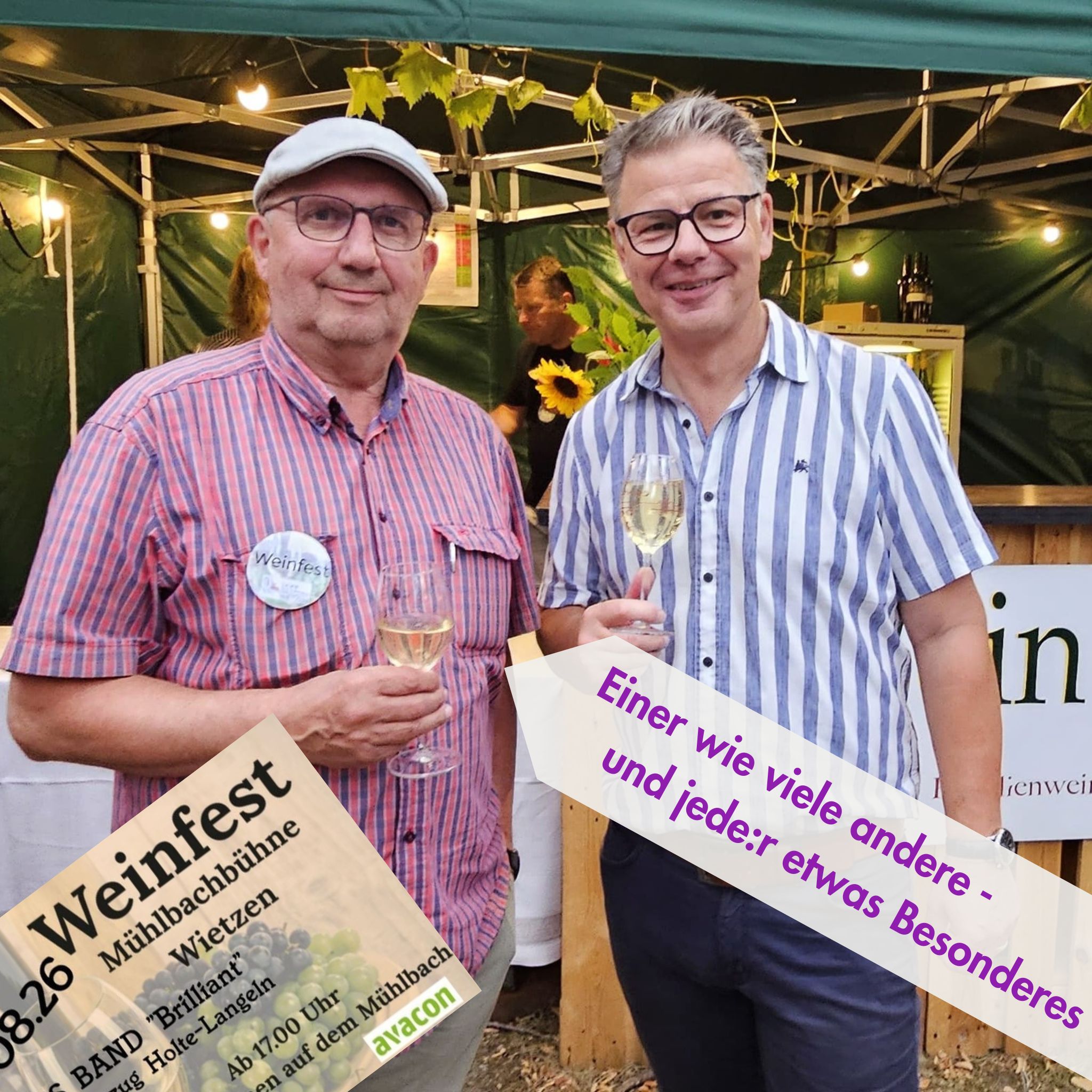 Dieter Pielhop und Martin Franke beim Weinfest des Dorfkulturkreises in Wietzen.
